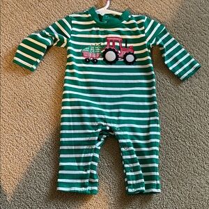 Striped Green Tractor Kids long romper